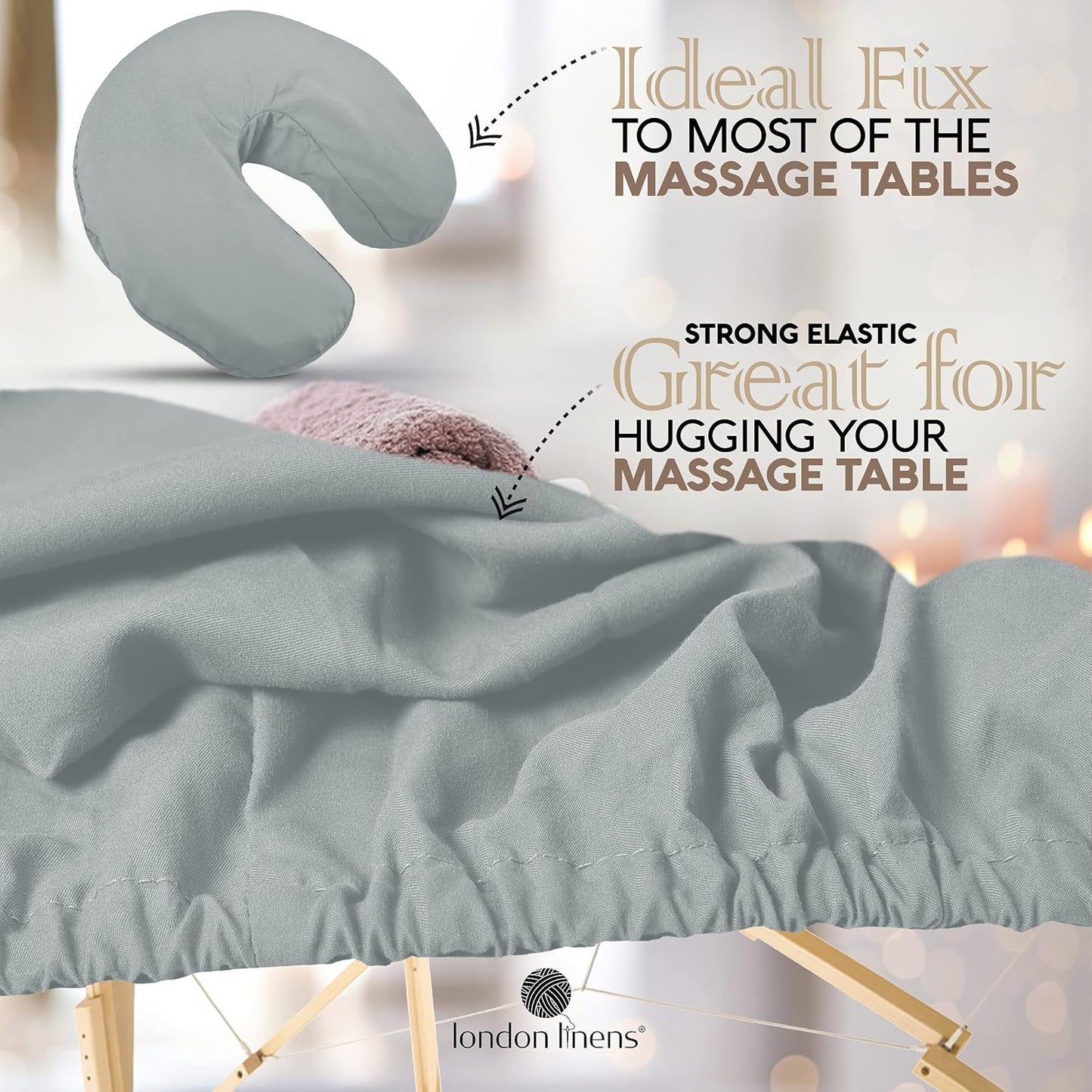 Soft Microfiber Massage Table Sheets Set 3 Piece Set - Includes Massage Table Cover, Massage Fitted Sheet, and Massage Face Rest Cover (Stone)