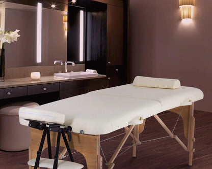 Massage Table Massage Bed Spa Bed 84 Inch Height Adjustable 2 Fold Massage Table W/ Bolsters Carry Case Portable Salon Bed,Cream