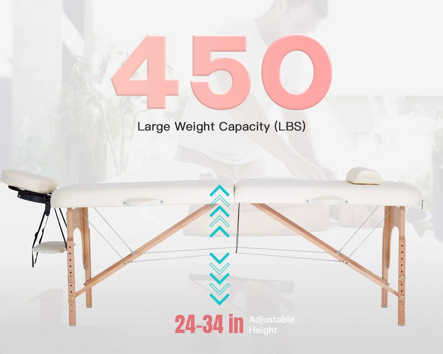 Massage Table Massage Bed Spa Bed 84 Inch Height Adjustable 2 Fold Massage Table W/ Bolsters Carry Case Portable Salon Bed,Cream