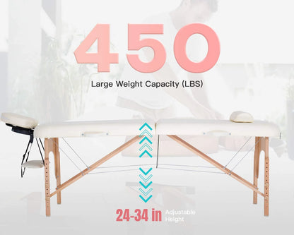 Massage Table Massage Bed Spa Bed 84 Inch Height Adjustable 2 Fold Massage Table W/ Bolsters Carry Case Portable Salon Bed,Cream